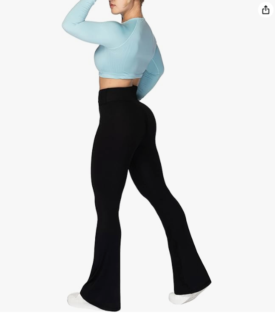Pantalones de yoga cruzados para mujer con control de barriga, cintura alta y pierna ancha, color negro 1A
