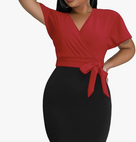 Vestido como blusa y falda rojo negro formal para trabajo o evento formal 181A