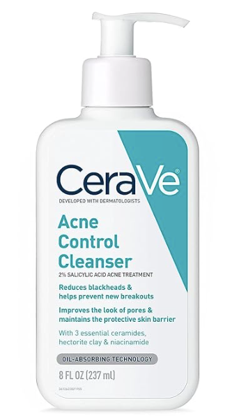 Cerave Tratamiento para el acné y lavado de cara | Limpiador con ácido salicílico al 2% con arcilla purificante para piel grasa, eliminador de puntos negros y control de poros obstruidos, sin fragancia, sin parabenos y no comedogénico | 8 onzas 158A