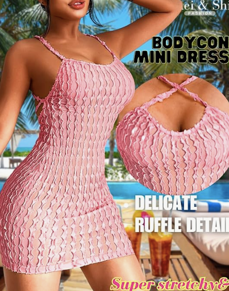 Vestido de verano fresco rosado sexy 176A