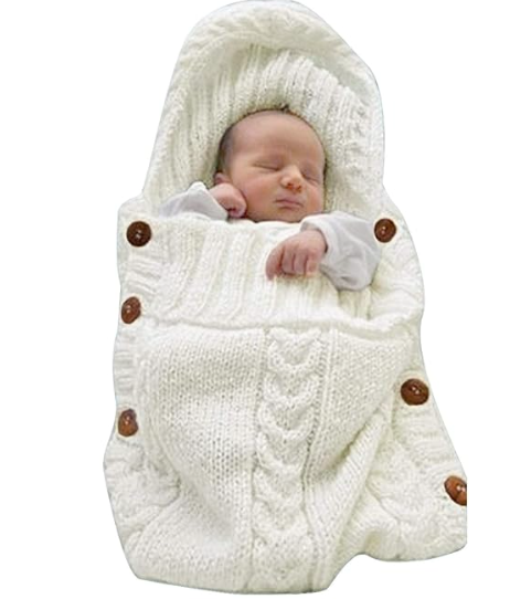 Manta envolvente para bebé recién nacido, saco de dormir tejido, mantas receptoras, envoltura para cochecito para bebé (Beige) (0-6 meses) 31A