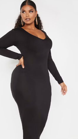 Vestido midi de manga larga con cuello negro 37A