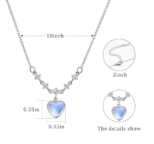 Collar de piedra lunar de plata con colgante de corazón y circonita cúbica para mujer, collares hechos a mano, joyería de piedra lunar para el día de San Valentín 65A