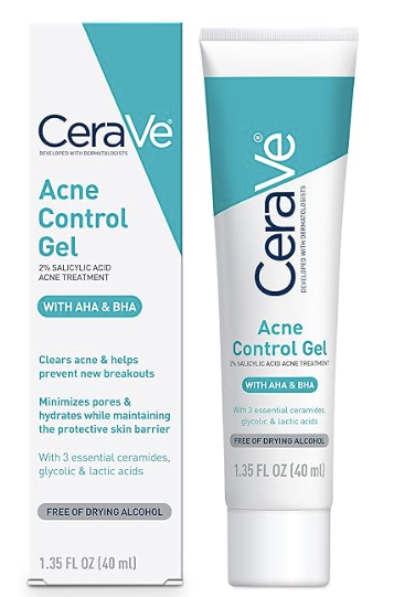 Cerave Tratamiento del acné con ácido salicílico con ácido glicólico y ácido láctico | Gel de acné AHA/BHA para el rostro para controlar y eliminar los brotes | 1.35 onzas 78A